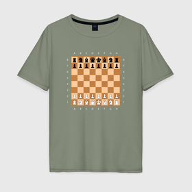 Мужская футболка хлопок Oversize с принтом Доска шахматная в Новосибирске, 100% хлопок | свободный крой, круглый ворот, “спинка” длиннее передней части | 