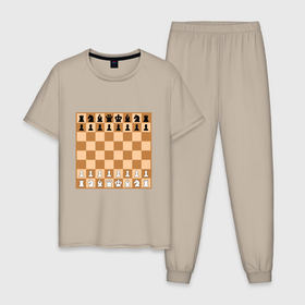 Мужская пижама хлопок с принтом Шахматная доска без нумерации в Тюмени, 100% хлопок | брюки и футболка прямого кроя, без карманов, на брюках мягкая резинка на поясе и по низу штанин
 | 