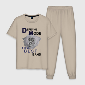 Мужская пижама хлопок с принтом Depeche Mode   best of band в Тюмени, 100% хлопок | брюки и футболка прямого кроя, без карманов, на брюках мягкая резинка на поясе и по низу штанин
 | 