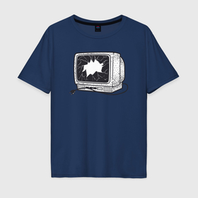 Мужская футболка хлопок Oversize с принтом Разбитый retro телевизор в Курске, 100% хлопок | свободный крой, круглый ворот, “спинка” длиннее передней части | Тематика изображения на принте: 