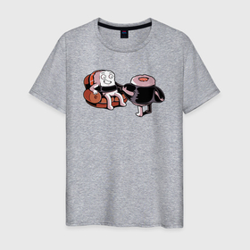 Мужская футболка хлопок с принтом Sushi party в Санкт-Петербурге, 100% хлопок | прямой крой, круглый вырез горловины, длина до линии бедер, слегка спущенное плечо. | Тематика изображения на принте: 