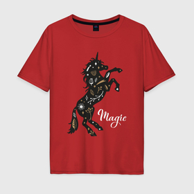 Мужская футболка хлопок Oversize с принтом Magic unicorn в Кировске, 100% хлопок | свободный крой, круглый ворот, “спинка” длиннее передней части | Тематика изображения на принте: 