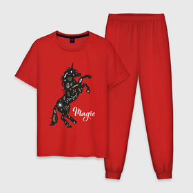 Мужская пижама хлопок с принтом Magic unicorn в Кировске, 100% хлопок | брюки и футболка прямого кроя, без карманов, на брюках мягкая резинка на поясе и по низу штанин
 | 