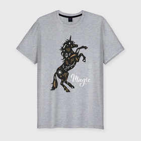 Мужская футболка хлопок Slim с принтом Magic unicorn в Кировске, 92% хлопок, 8% лайкра | приталенный силуэт, круглый вырез ворота, длина до линии бедра, короткий рукав | 