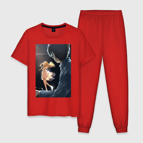 Мужская пижама хлопок с принтом Твоя апрельская ложь Косэй Арима  Каори Миядзоно в Курске, 100% хлопок | брюки и футболка прямого кроя, без карманов, на брюках мягкая резинка на поясе и по низу штанин
 | 