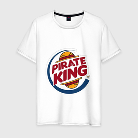Мужская футболка хлопок с принтом Ван Пис pirate king в Петрозаводске, 100% хлопок | прямой крой, круглый вырез горловины, длина до линии бедер, слегка спущенное плечо. | Тематика изображения на принте: 