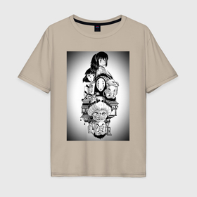 Мужская футболка хлопок Oversize с принтом Унесённые призраками Тихиро Огино Хаку в Санкт-Петербурге, 100% хлопок | свободный крой, круглый ворот, “спинка” длиннее передней части | Тематика изображения на принте: 