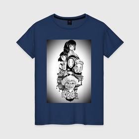 Женская футболка хлопок с принтом Унесённые призраками Тихиро Огино Хаку в Курске, 100% хлопок | прямой крой, круглый вырез горловины, длина до линии бедер, слегка спущенное плечо | 