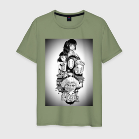 Мужская футболка хлопок с принтом Унесённые призраками Тихиро Огино Хаку в Кировске, 100% хлопок | прямой крой, круглый вырез горловины, длина до линии бедер, слегка спущенное плечо. | 