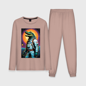 Мужская пижама с лонгсливом хлопок с принтом Крокодил космонавт   нейросеть в Курске,  |  | Тематика изображения на принте: 