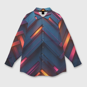 Мужская рубашка oversize 3D с принтом Неоновый узор стальные раскалённые пластины в Курске,  |  | 