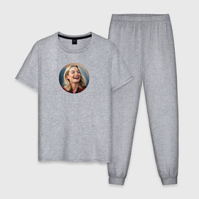 Мужская пижама хлопок с принтом Марго Робби смеется в Тюмени, 100% хлопок | брюки и футболка прямого кроя, без карманов, на брюках мягкая резинка на поясе и по низу штанин
 | 