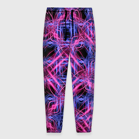 Мужские брюки 3D с принтом Розово фиолетовые светящиеся переплетения в Белгороде, 100% полиэстер | манжеты по низу, эластичный пояс регулируется шнурком, по бокам два кармана без застежек, внутренняя часть кармана из мелкой сетки | 