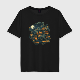 Мужская футболка хлопок Oversize с принтом Старый ночной Токио в Новосибирске, 100% хлопок | свободный крой, круглый ворот, “спинка” длиннее передней части | Тематика изображения на принте: 