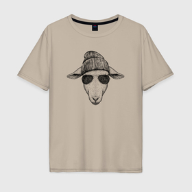 Мужская футболка хлопок Oversize с принтом Овечка в шапке в Белгороде, 100% хлопок | свободный крой, круглый ворот, “спинка” длиннее передней части | 