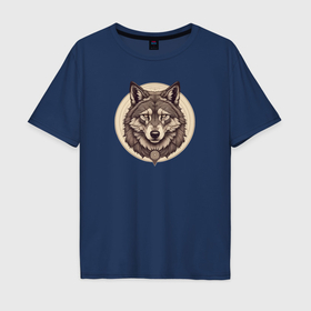 Мужская футболка хлопок Oversize с принтом Волк лесной хищник в Санкт-Петербурге, 100% хлопок | свободный крой, круглый ворот, “спинка” длиннее передней части | Тематика изображения на принте: 