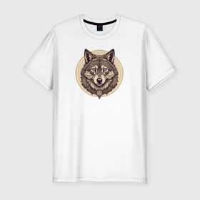 Мужская футболка хлопок Slim с принтом Волк лесной хищник в Белгороде, 92% хлопок, 8% лайкра | приталенный силуэт, круглый вырез ворота, длина до линии бедра, короткий рукав | 