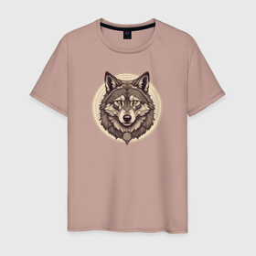 Мужская футболка хлопок с принтом Волк лесной хищник в Курске, 100% хлопок | прямой крой, круглый вырез горловины, длина до линии бедер, слегка спущенное плечо. | 