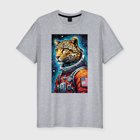 Мужская футболка хлопок Slim с принтом Леопард бравый космонавт   нейросеть в Санкт-Петербурге, 92% хлопок, 8% лайкра | приталенный силуэт, круглый вырез ворота, длина до линии бедра, короткий рукав | 