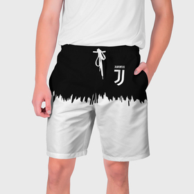 Мужские шорты 3D с принтом Juventus белый огонь текстура в Петрозаводске,  полиэстер 100% | прямой крой, два кармана без застежек по бокам. Мягкая трикотажная резинка на поясе, внутри которой широкие завязки. Длина чуть выше колен | 