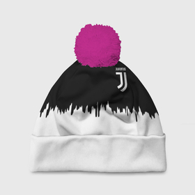 Шапка 3D c помпоном с принтом Juventus белый огонь текстура в Тюмени, 100% полиэстер | универсальный размер, печать по всей поверхности изделия | 