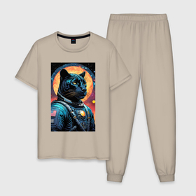 Мужская пижама хлопок с принтом Пантера бравый космонавт   нейросеть , 100% хлопок | брюки и футболка прямого кроя, без карманов, на брюках мягкая резинка на поясе и по низу штанин
 | Тематика изображения на принте: 