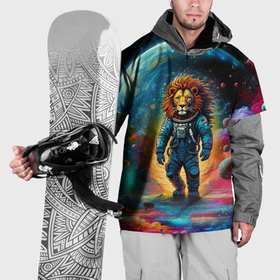 Накидка на куртку 3D с принтом Лев космонавт в неоновом космическом пространстве , 100% полиэстер |  | 