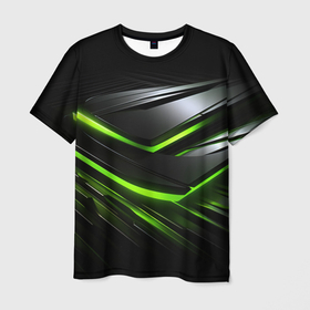 Мужская футболка 3D с принтом Футуристическая абстракция с зеленым неоновым светом в Курске, 100% полиэфир | прямой крой, круглый вырез горловины, длина до линии бедер | Тематика изображения на принте: 