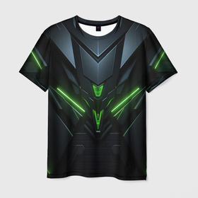 Мужская футболка 3D с принтом Футуристическая абстракция с зеленым  неоновым  светом в Курске, 100% полиэфир | прямой крой, круглый вырез горловины, длина до линии бедер | 