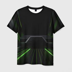 Мужская футболка 3D с принтом Футуристическая абстракция с зеленым  неоновым светом в Курске, 100% полиэфир | прямой крой, круглый вырез горловины, длина до линии бедер | Тематика изображения на принте: 