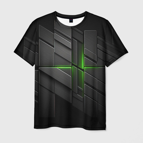 Мужская футболка 3D с принтом Футуристическая  абстракция с зеленым неоновым светом в Курске, 100% полиэфир | прямой крой, круглый вырез горловины, длина до линии бедер | 