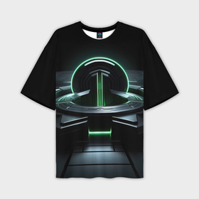 Мужская футболка oversize 3D с принтом Футуристическая  абстракция  с зеленым  неоновым светом в Курске,  |  | Тематика изображения на принте: 