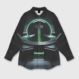 Мужская рубашка oversize 3D с принтом Футуристическая  абстракция  с зеленым  неоновым светом в Курске,  |  | Тематика изображения на принте: 