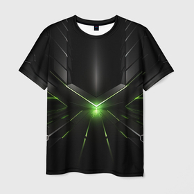 Мужская футболка 3D с принтом Футуристическая  абстракция  с зеленым неоновым  светом в Курске, 100% полиэфир | прямой крой, круглый вырез горловины, длина до линии бедер | Тематика изображения на принте: 