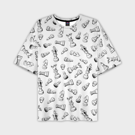 Мужская футболка oversize 3D с принтом Много шахматных фигур на белом паттерны ,  |  | Тематика изображения на принте: 