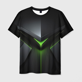 Мужская футболка 3D с принтом Black green abstract nvidia style в Тюмени, 100% полиэфир | прямой крой, круглый вырез горловины, длина до линии бедер | 