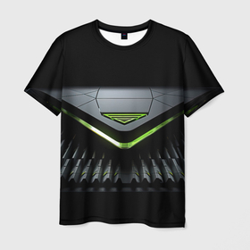 Мужская футболка 3D с принтом Black  green abstract nvidia style , 100% полиэфир | прямой крой, круглый вырез горловины, длина до линии бедер | 
