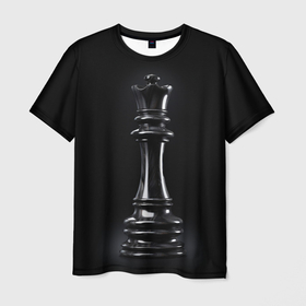 Мужская футболка 3D с принтом Черный ферзь   шахматы , 100% полиэфир | прямой крой, круглый вырез горловины, длина до линии бедер | 