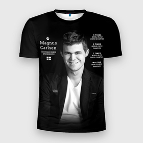 Мужская футболка 3D Slim с принтом Магнус Карлсен , 100% полиэстер с улучшенными характеристиками | приталенный силуэт, круглая горловина, широкие плечи, сужается к линии бедра | Тематика изображения на принте: 