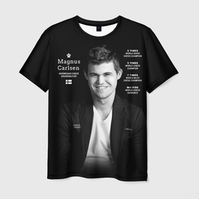 Мужская футболка 3D с принтом Магнус Карлсен , 100% полиэфир | прямой крой, круглый вырез горловины, длина до линии бедер | Тематика изображения на принте: 