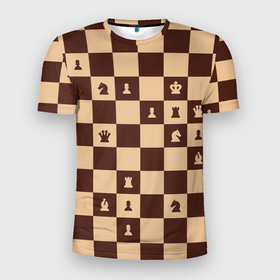 Мужская футболка 3D Slim с принтом Коричневая шахматная доска в Екатеринбурге, 100% полиэстер с улучшенными характеристиками | приталенный силуэт, круглая горловина, широкие плечи, сужается к линии бедра | 