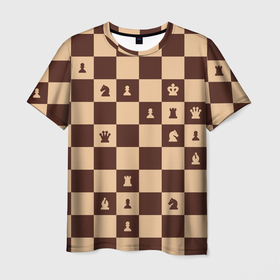 Мужская футболка 3D с принтом Коричневая шахматная доска в Кировске, 100% полиэфир | прямой крой, круглый вырез горловины, длина до линии бедер | 