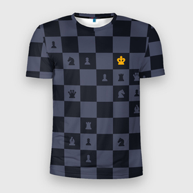 Мужская футболка 3D Slim с принтом Синяя шахматная доска в Екатеринбурге, 100% полиэстер с улучшенными характеристиками | приталенный силуэт, круглая горловина, широкие плечи, сужается к линии бедра | 