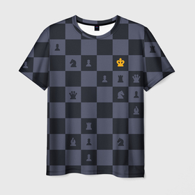 Мужская футболка 3D с принтом Синяя шахматная доска в Курске, 100% полиэфир | прямой крой, круглый вырез горловины, длина до линии бедер | 