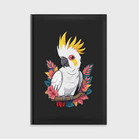 Ежедневник с принтом Попугай какаду на ветке с листьями ,  |  | Тематика изображения на принте: 