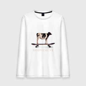 Мужской лонгслив хлопок с принтом Moovement корова на скейтборде в Кировске, 100% хлопок |  | Тематика изображения на принте: 