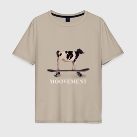 Мужская футболка хлопок Oversize с принтом Moovement корова на скейтборде в Санкт-Петербурге, 100% хлопок | свободный крой, круглый ворот, “спинка” длиннее передней части | 