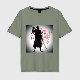 Мужская футболка хлопок Oversize с принтом Ван Пис Зоро Ророноа в Кировске, 100% хлопок | свободный крой, круглый ворот, “спинка” длиннее передней части | 