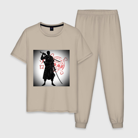 Мужская пижама хлопок с принтом Ван Пис Зоро Ророноа в Кировске, 100% хлопок | брюки и футболка прямого кроя, без карманов, на брюках мягкая резинка на поясе и по низу штанин
 | 
