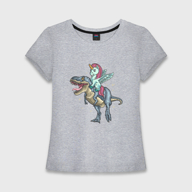 Женская футболка хлопок Slim с принтом Единорог на тираннозавре в Новосибирске,  |  | Тематика изображения на принте: 